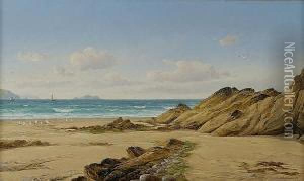 A Summer Day, Pembrokeshire Coast, '87, Inscribed Verso Oil Painting - David James