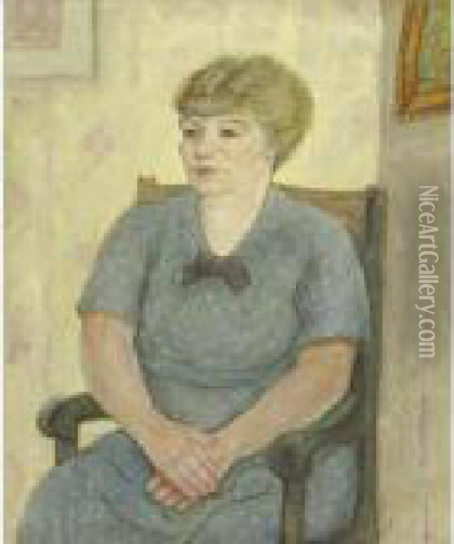 Portrait Of A Seated Woman In Blue Oil Painting - Arnold Aaron Friedman