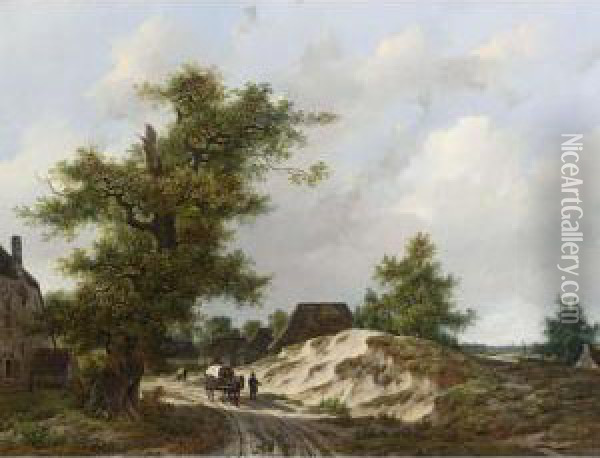 Travellers On A Country Road Oil Painting - Adrianus Van Der Koogh
