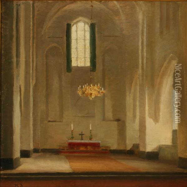 Kirke Interior Fra Mariekirken Oil Painting - Karl Jensen