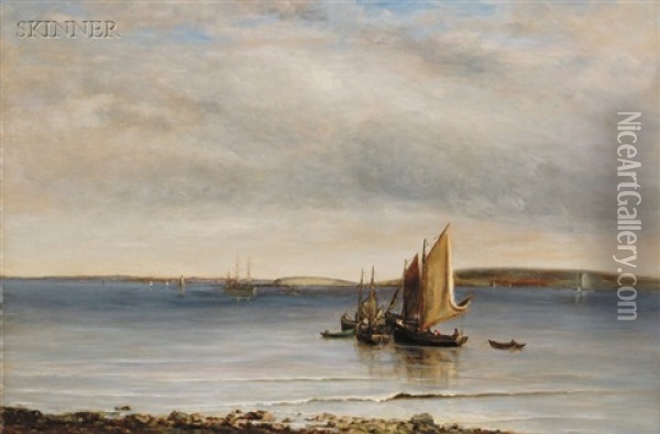 Trawlers, Boston Fishing Boats Of The Great Brewster Oil Painting - Walter Lofthouse Dean
