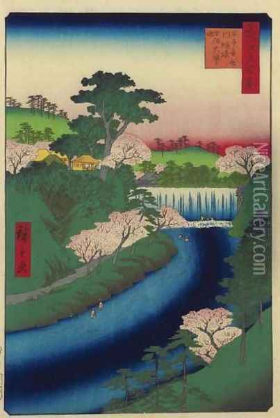 Otonashi River Dam at Oji, the so-called Big Waterfall (Oji otonashigawa entai, sezoku otakito tonau) Oil Painting - Utagawa or Ando Hiroshige