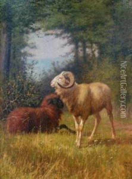 Rams In A Wooded Landscape Oil Painting - William Baptiste Baird