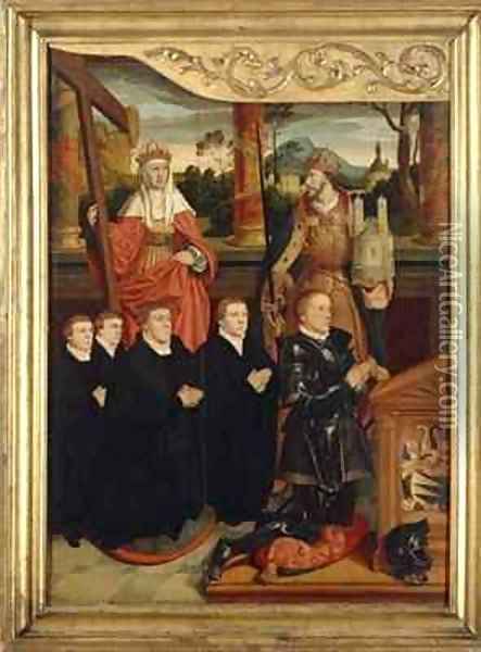 The Mayor of Cologne Arnold von Siegen, kneeling as Founder with Four Sons on front of Saints Helena and Emperor Heinrich Oil Painting - Bartholomaeus, the Elder Bruyn