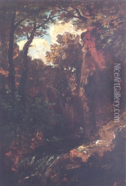 A Wooded Ravine, Probably At Clifton, With A Stream Running Through Oil Painting - William James Mueller
