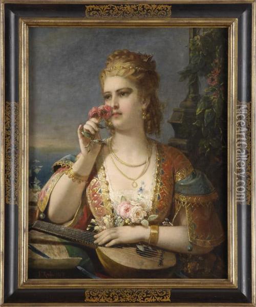 Orientalin Mit Mandoline. Oil Painting - Franz, Russ Jnr.