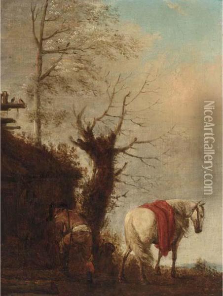 Collecting Firewood Oil Painting - Pieter Wouwermans or Wouwerman