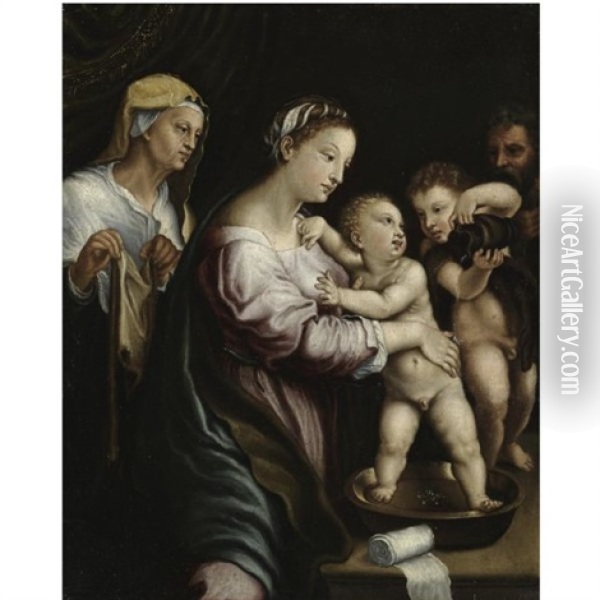 The Holy Family With The Infant Saint John The Baptist And Saint Elizabeth Oil Painting - Giulio Romano