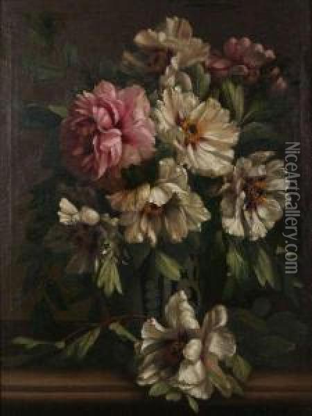 Stilleven Met Bloemen Oil Painting - P De Vos