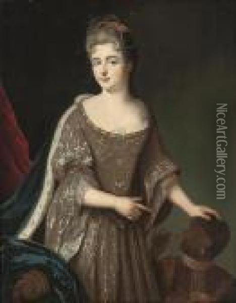 Portrait Of A Lady Traditionally
 Identified As Princessmarie-adelaide Of Savoy (1685-1712) Oil Painting - Pierre Le Romain I Mignard