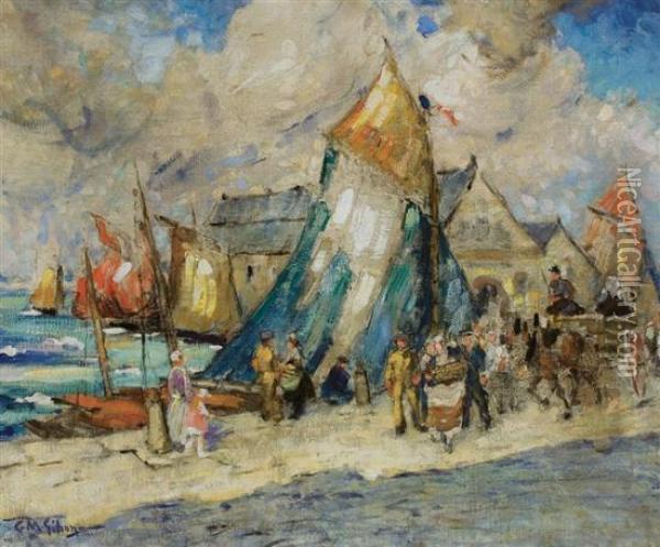 Activities On The Dock Oil Painting - Clarence Montfort Gihon