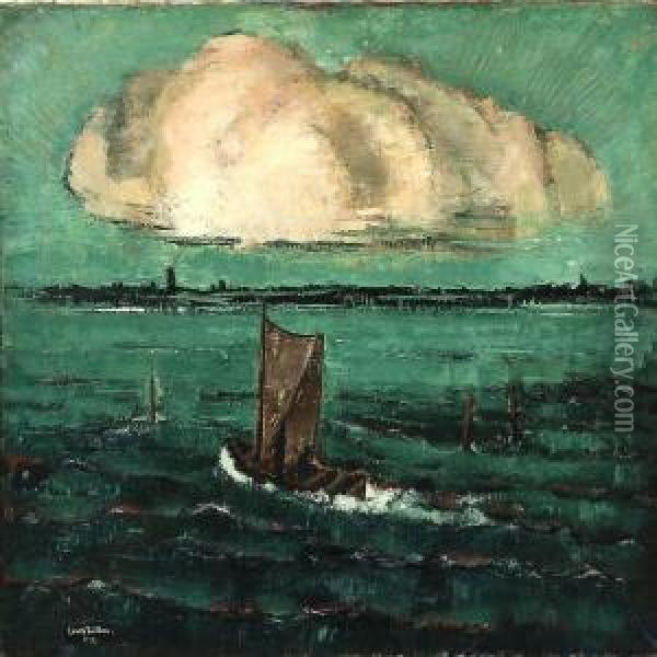 Sailingboat Under Drifting Clouds Oil Painting - Ernst Zeuthen