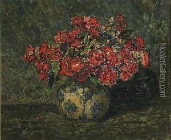 Roses In A Persian Vase Oil Painting - Jan Adam Zandleven