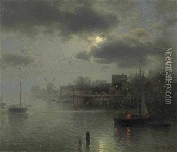 Moonlight In Holland Oil Painting - Hermann Herzog