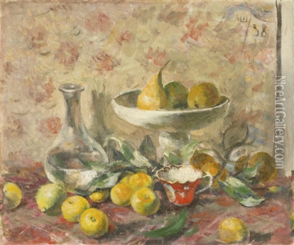 Still Life With Pears And Tangerines Oil Painting - Aleksandr Vasilievich Shevchenko