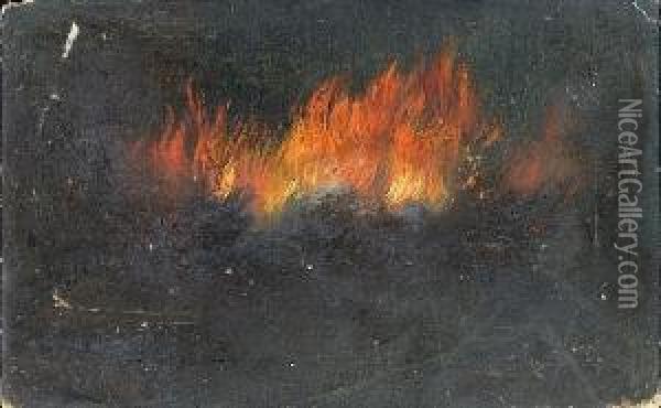 Zepplin (sic) In Flames Oil Painting - Walter Hunt