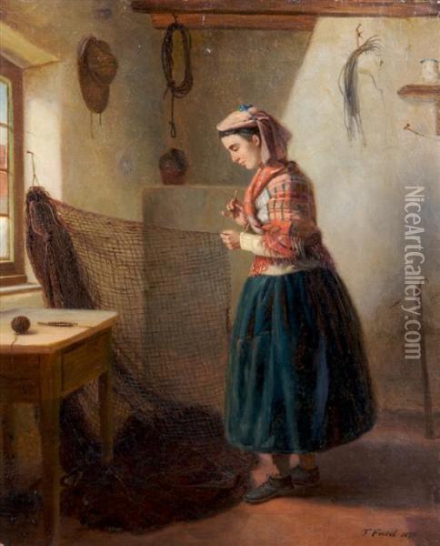 Girl Mending Fisherman's Net Oil Painting - Thomas Faed
