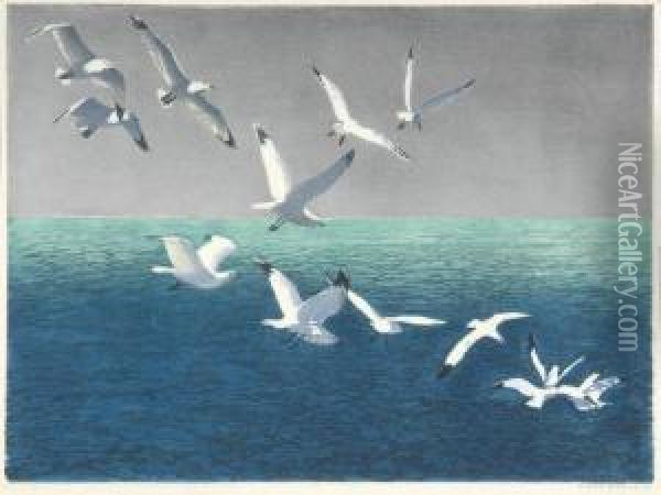 Sunbeams; Seagulls; Heron Oil Painting - Hans Frank