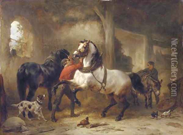 In the stable Oil Painting - Wouterus Verschuur