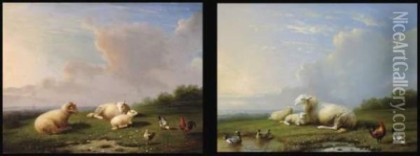 Paysages Avec Moutons Et Poules Oil Painting - Franz van Severdonck