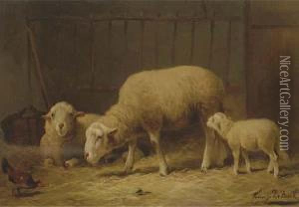 Sheep In A Stable Oil Painting - Franz De Beul