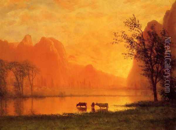 Sundown at Yosemite Oil Painting - Albert Bierstadt