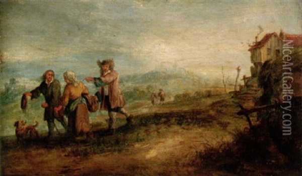 A Landscape With Travellers Near A Dwelling Oil Painting - Andreas Martin