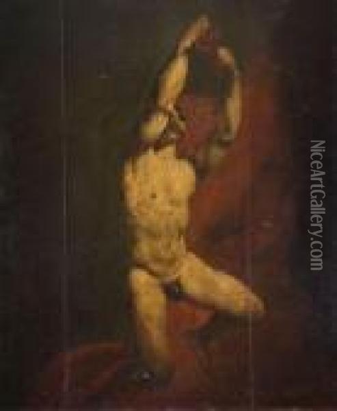 Academie D'homme Sur Fond De Draperie Rouge Oil Painting - William Etty