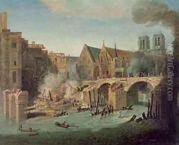 The Burning of the Petit Pont in 1718 Oil Painting - Jean-Baptiste Oudry