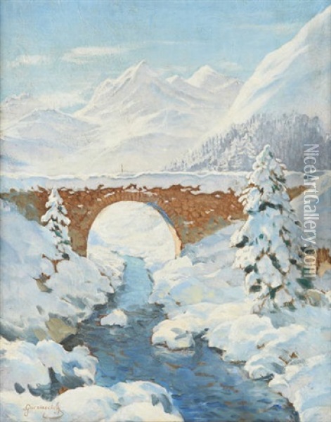 Le Pont Sous La Neige Oil Painting - Mikhail Guermacheff