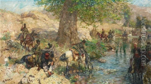 A Turkish Military Encampment Oil Painting - Theodor Rocholl