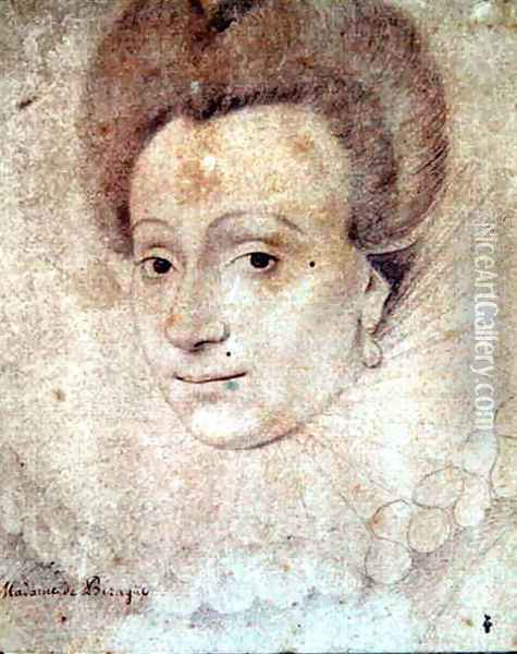 Portrait of an unknown lady, c.1595 Oil Painting - (studio of) Clouet