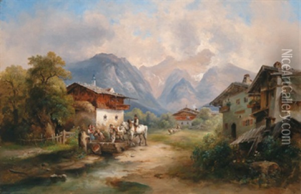 Am Dorfbrunnen Oil Painting - Emil Barbarini