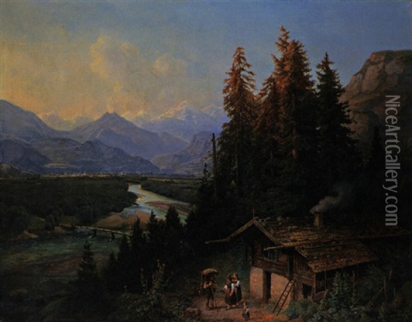 Blick Auf Das Etschtal Oil Painting - Johann Baptiste Heinefetter