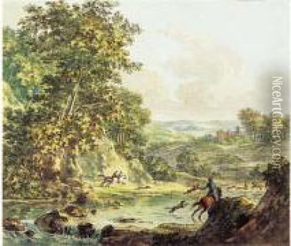 Scene De Chasse A Courre, L'hallali. Oil Painting - Hermanus Numan