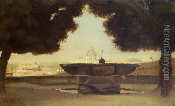 Rome - The Fountain of the Academie de France Oil Painting - Jean-Baptiste-Camille Corot