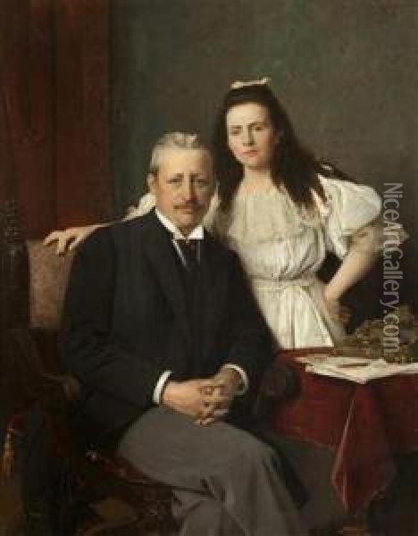 A Portrait Of Count Seilern With His Daughter Oil Painting - Vaclav Brozik