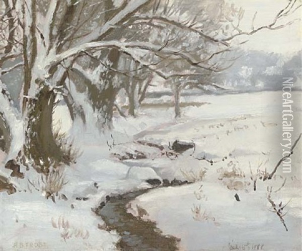 Winter Landscape, West Conshohocken, Pennsylvania Oil Painting - Arthur Burdett Frost Sr.