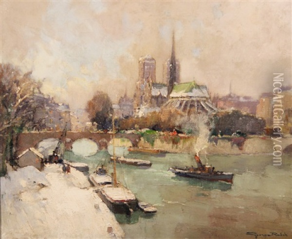 Le Pont Notre Dame Oil Painting - Georges Robin