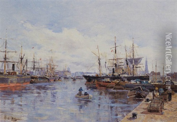 The Harbor, Antwerp Oil Painting - Edmond Marie Petitjean