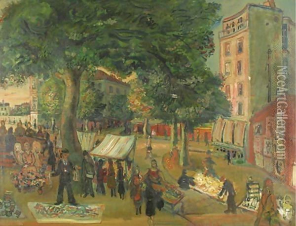 The Market, Place D'Alleray, Paris Oil Painting - Abraham Mintchine