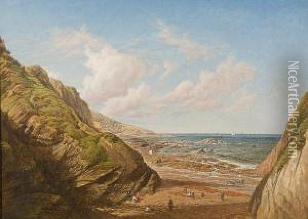 Figures On A Rocky Coastline Oil Painting - John Edward Brett