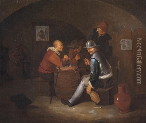Interior Of A Tavern With Figures Oil Painting - Egbert van Heemskerck the Elder