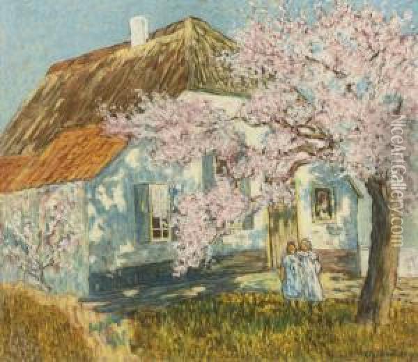 Two Girls Under A Blossoming Tree Oil Painting - Cornelis Albert Van Assendelft