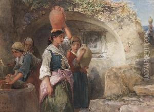 Spanish Girls Collecting Water From A Well Oil Painting - Francis William Topham