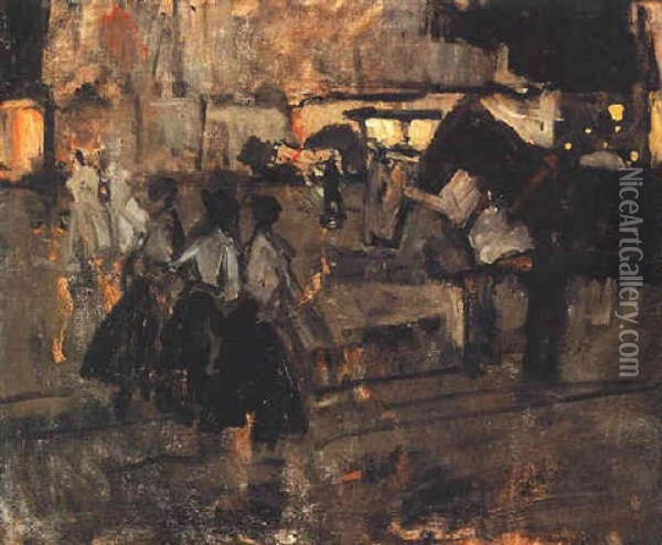 Dam Square At Night Oil Painting - George Hendrik Breitner