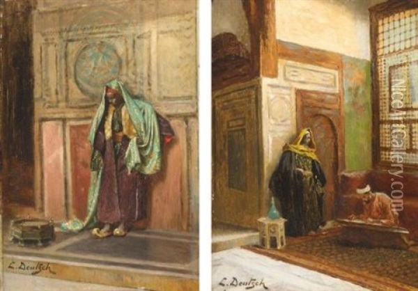 Le Gardien Du Serail (+ Ecrivain Dans La Mosquee; Pair) Oil Painting - Ludwig Deutsch