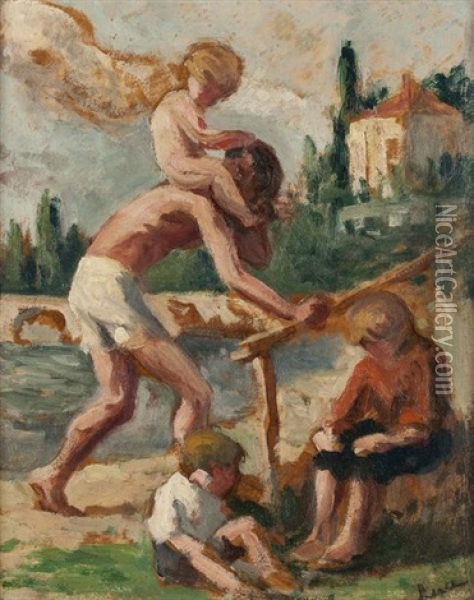 Arcy Sur Aube, Les Enfants Oil Painting - Maximilien Luce