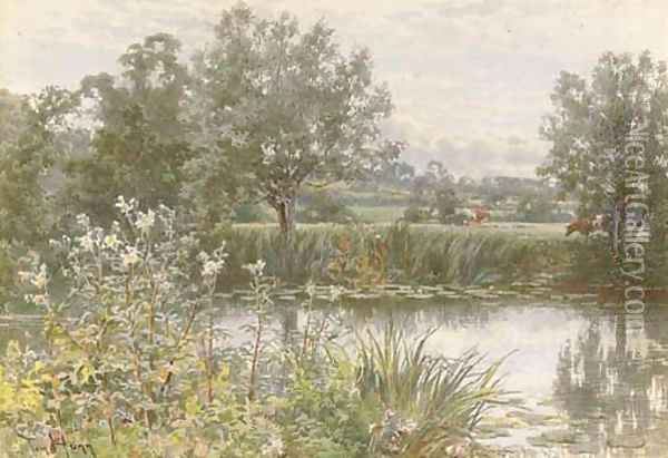 A peaceful stretch of the river Oil Painting - Thomas H. Hunn