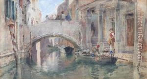 A Venetian Backwater Oil Painting - Alexandre Nicolaievitch Roussoff